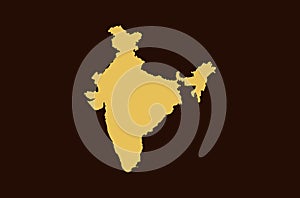 Gold colored map design isolated on brown background of Country India - vector