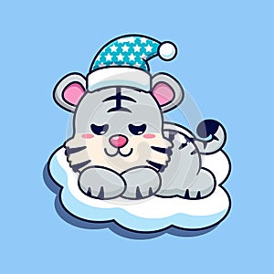 Sleeping white tiger cartoon vector illustration.