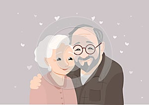 Hugging older couple. Love, penisoners, retiremnet, valentines day.