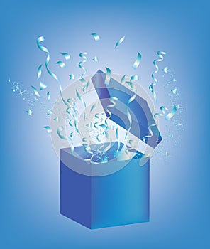 Open blue box with confetti