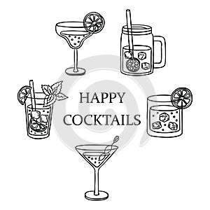 hand drawing style of glass cocktails glass set vector