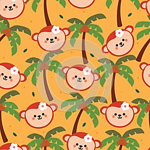 seamless pattern cartoon monkey and coconut tree