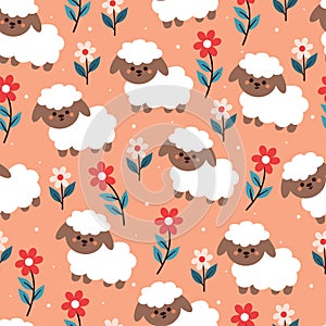 seamless pattern cartoon sheep and flower