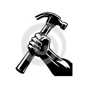 Hand holding hammer vector illustration icon. Repair and maintenance concept. Symbol element for may day or labour day