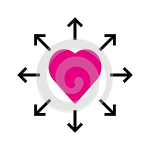 heart with expand arrow icon vector photo