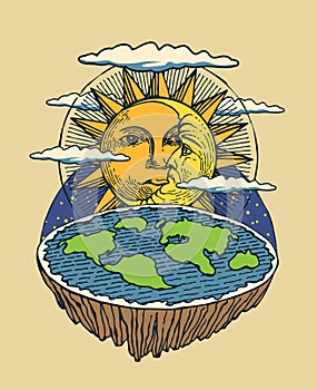 flat Earth in space with the Sun and Moon