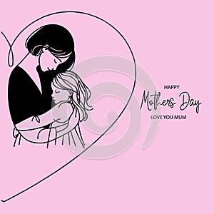 Happy Mothers Day Greeting Card Mother Daughter Love Vector art illustration photo