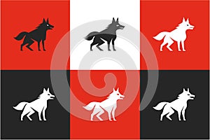 Fox silhouette set vector images of wild animal
