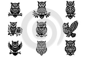 owl set vector illustration, eps 10