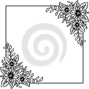 Frame decorated with flowers vector illustration in black and white.