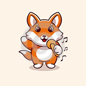 Vector cute fox singing cartoon design