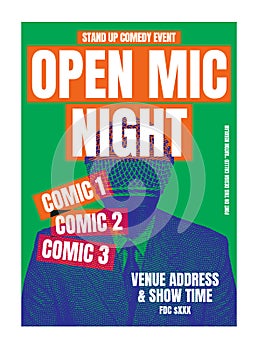 Open Mic Night poster, for comedy club or stand up comedy event,