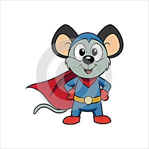 Cute Mouse Superhero Cartoon Vector Illustration.