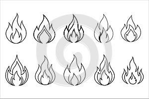 Simple Black and White Fire Tattoo Vector Icons Set illustration.