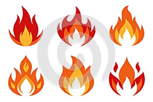 Fire Symbol Flat Vector Silhouette Image Set