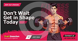 fitness banner design template with model