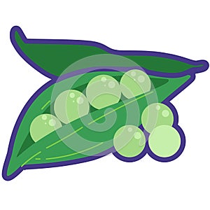 Green peas vegetable cartoon icon vector illustration, cute green pea image, ercis bean or kacang polong
