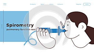 Female Performs Pulmonary Function Test. Black and White Modern Flat Vector Illustration. Lung Function Test on Patient.