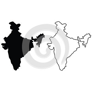 India map silhouette and outline map