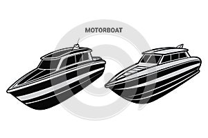 Vector illustration of isolated Motorboat silhouette on white background.