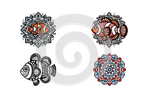Animal mandala poisson clown dessin animÃ© style