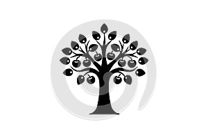 Apple Tree icon Modern Logo linocut vector illustration