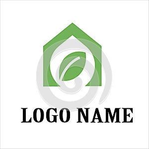 Green Leaf House Logo Design Concept.