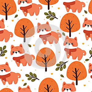 seamless pattern cartoon puppy with plant and tree. cute animal wallpaper photo