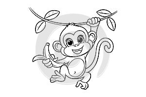 Monkey Swinging from Branch Vector Design