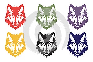 Flat color vector silhouette image of wolf head.