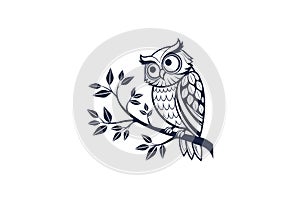 Owl, Owl on a tree branch silhouette vector art illustration eps photo