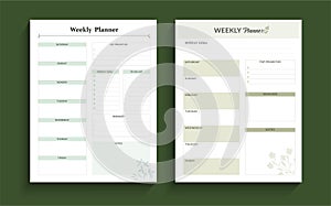 Weekly planner template layout design, Minimalist Weekly planner.
