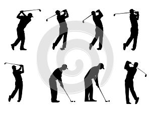 set of golf players silhouettes vector