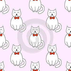 Seamless Pattern. Cat with tie bow. Vector flat illustration.