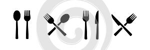 Set of fork, knife, spoon. Silverware solid monochrome icon set. Cutlery icon set vector