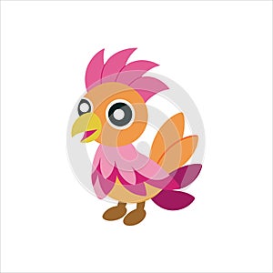 Stylized Feathered Bird Vector Illustration on white