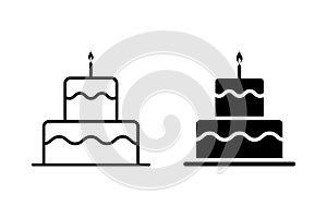 Birthday cake icon vector in line and solid style