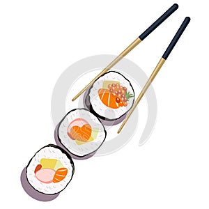 Tekkamaki roll with salmon, caviar, tuna and octopus. Sushi Japan Food photo