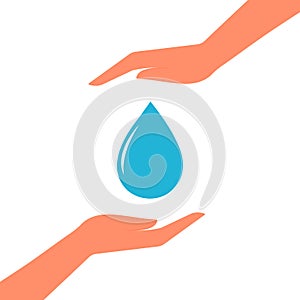 Two hands protect a drop of water.