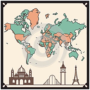 Colorful world map Vector illustrations