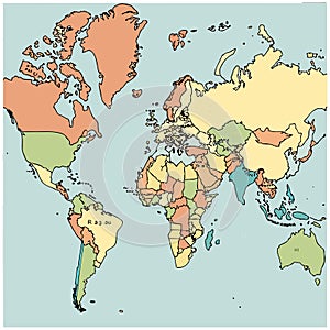 Colorful world map Vector illustrations