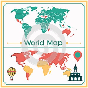 Colorful world map Vector illustrations