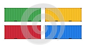 Large shipping containers. Set of cargo containers of four different colors.