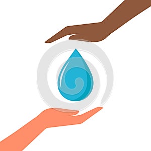Two hands protect a drop of water.
