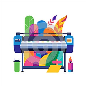 Large Format Printer Printing Colorful Graphics vector
