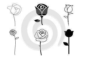 set of rose icon silhouette