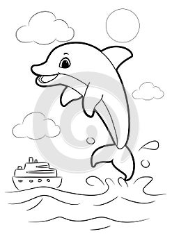 Line Art Vector Illustration of a Cute Dolphin