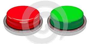3d green and Red Buttons on White Background