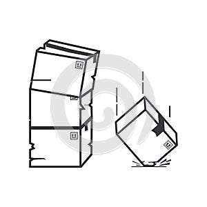 Isolated warning sign of falling cardboard boxes