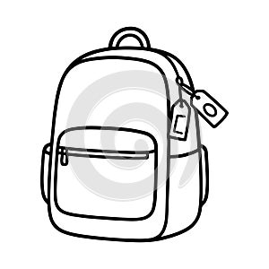 A black and white line drawing of a backpack
